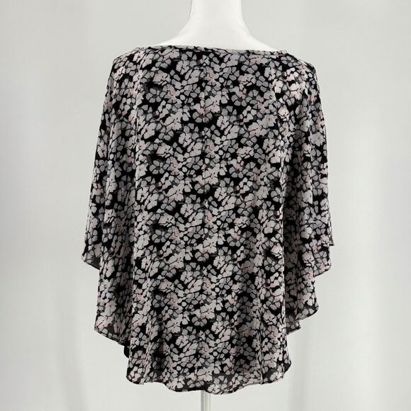Elle Womens Floral Print Batwing Sleeve Blouse With Black Inner Layer Size L - Picture 3 of 11